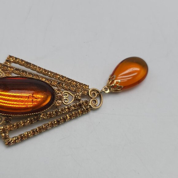 Vintage Art Deco Style Amber Brooch With Dangling Teardrop - Picture 3 of 5